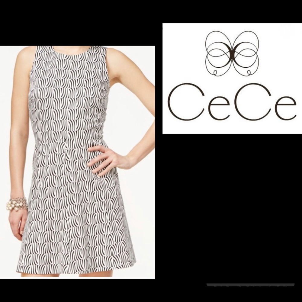 CeCe Black and White Fit & Flare Dress